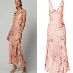 LoveShackFancy Kendall Pink Silk Maxi Dress with Slit in Duchess Large